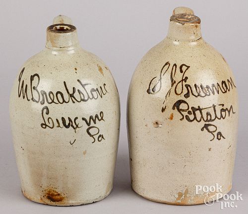 TWO PENNSYLVANIA STONEWARE SCRIPT
