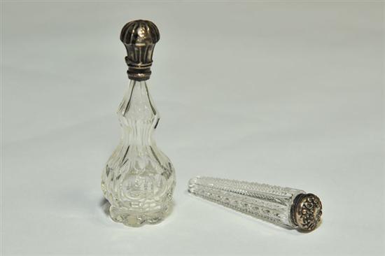 TWO PERFUMES WITH STERLING LIDS.