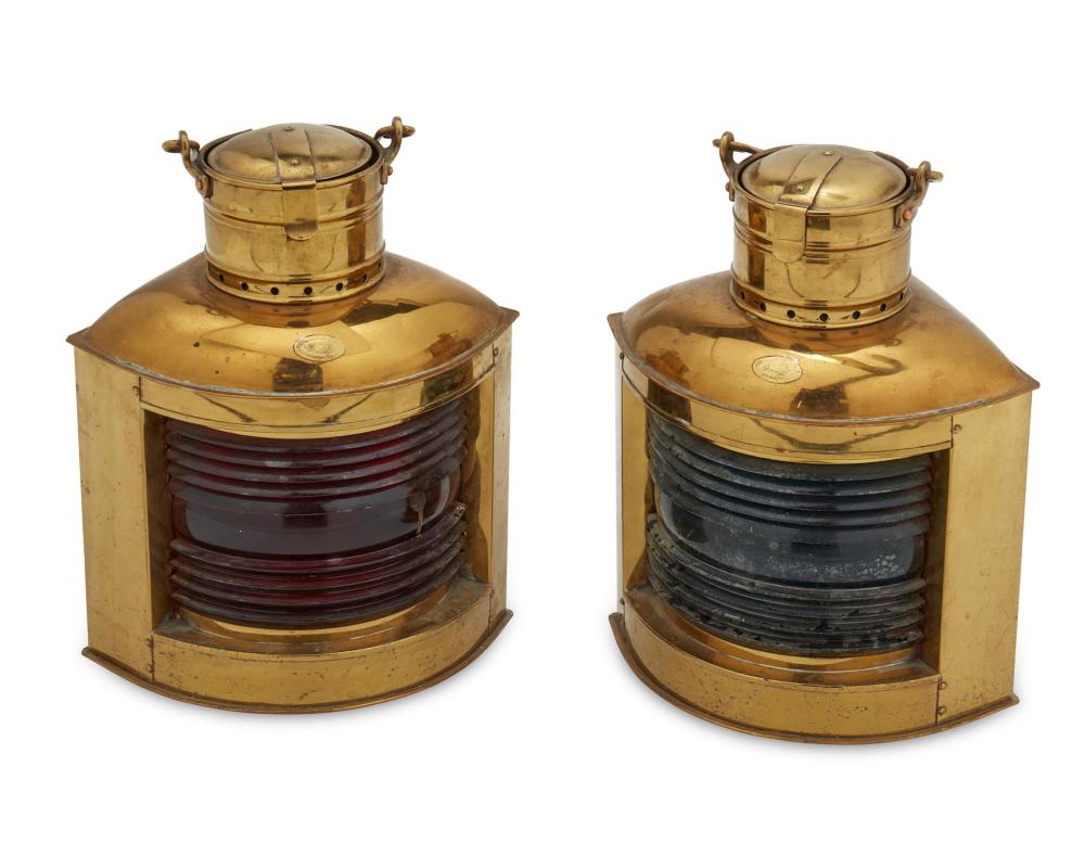 TWO PERKO BRASS AND GLASS SHIP