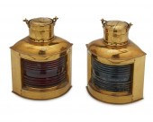 TWO PERKO BRASS AND GLASS SHIP
