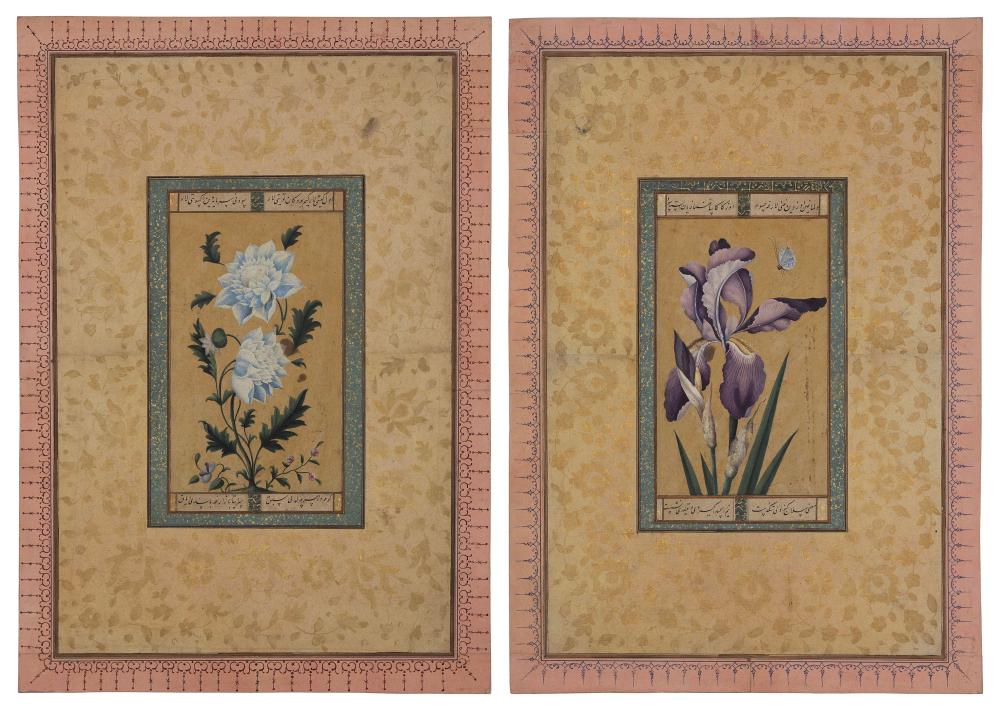 TWO PERSIAN FLORAL PAINTINGS 19TH