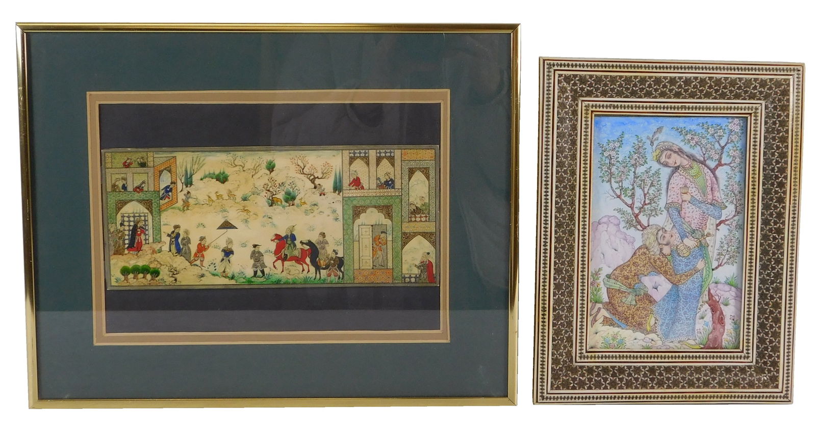 TWO PERSIAN FRAMED PAINTINGS,