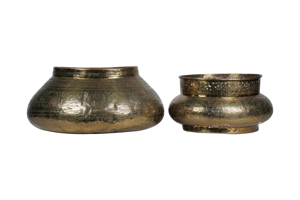 TWO PERSIAN INCISED BRASS