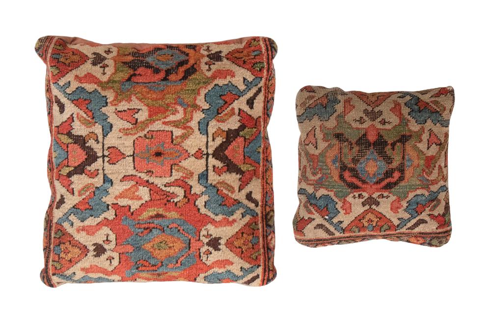 TWO PERSIAN RUG FRAGMENT THROW