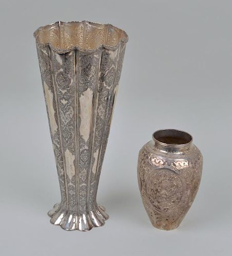 TWO PERSIAN SILVER ENGRAVED