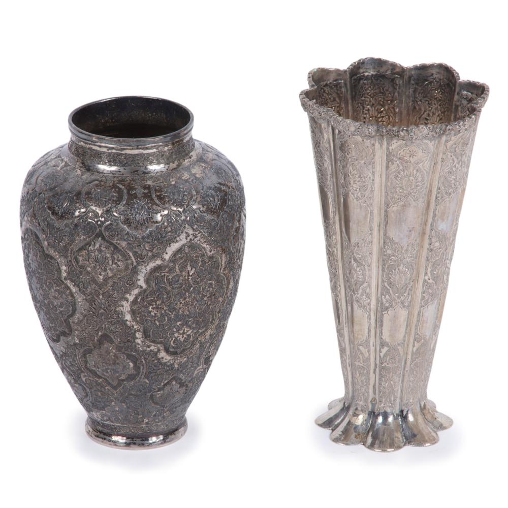 TWO PERSIAN SILVER TOOLED AND