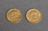 TWO PERUVIAN 1/2 LIBRA GOLD CO