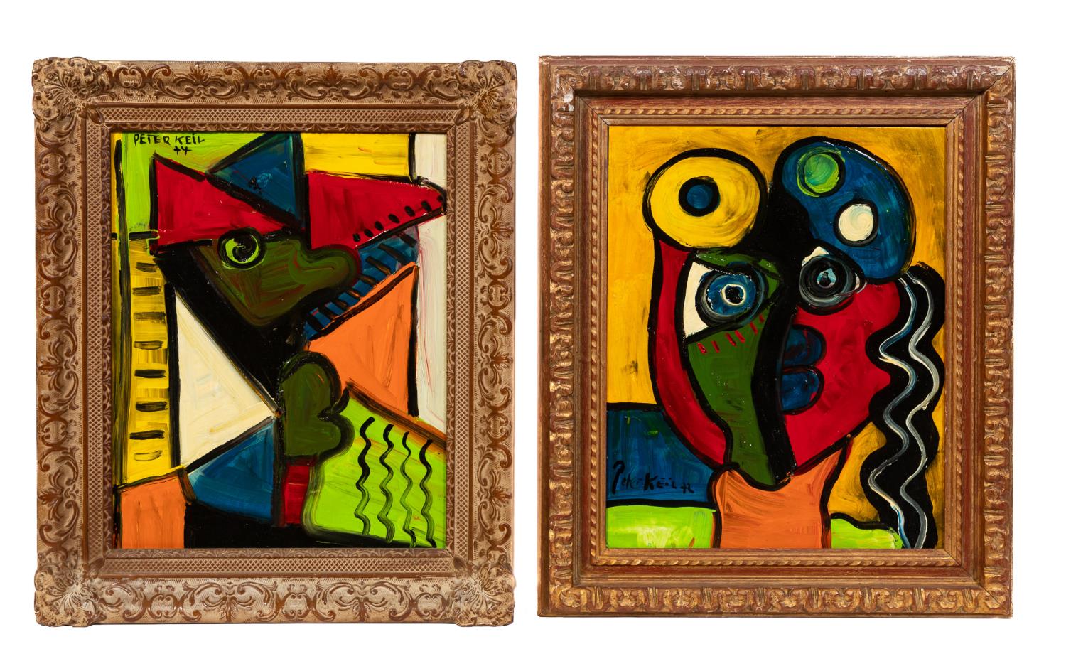 TWO PETER KEIL CUBIST PORTRAITS OIL