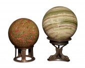 TWO PETRIFIED WOOD SPHERESTwo