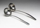 TWO PEWTER BOARDMAN LADLES. Ma