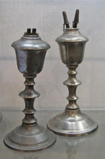 Two pewter camphene burner lamps
