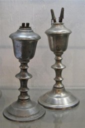 Two pewter camphene burner lam