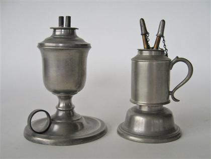 Two pewter camphene chamber lamps