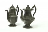 TWO PEWTER COFFEE POTS  Americ