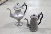 TWO PEWTER COFFEE POTS.  Ameri