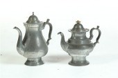 TWO PEWTER COFFEE POTS.  Ameri