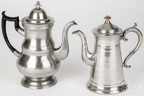 TWO PEWTER COFFEEPOTSTwo pewter