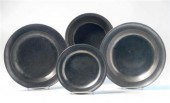 Two pewter deep dishes, plate