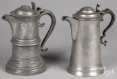 TWO PEWTER FLAGONS, 19TH C.Two