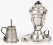 TWO PEWTER OIL LAMPS, 19TH C.<
