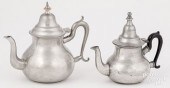 TWO PEWTER PEAR SHAPED TEAPOTS