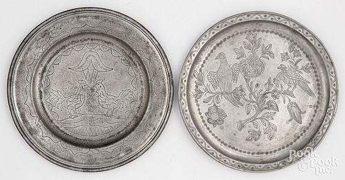 TWO PEWTER PLATES, 19TH C.Two