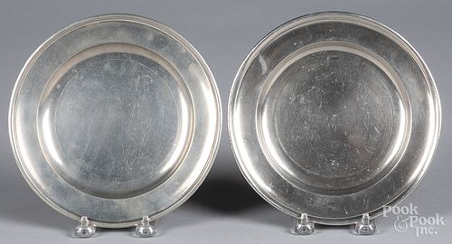 TWO PEWTER PLATES, 19TH C.Two