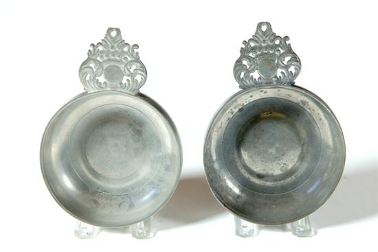 TWO PEWTER PORRINGERS.  New England