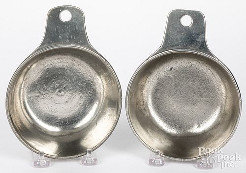 TWO PEWTER TAB-HANDLED