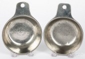 TWO PEWTER TAB-HANDLED PORRING