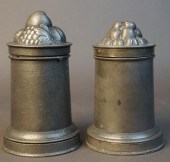TWO PEWTER TALL FOOD MOLDS, H: