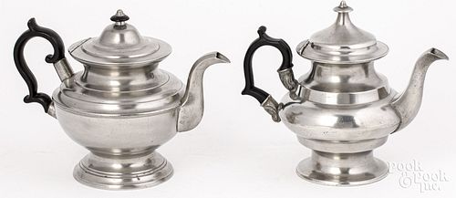 TWO PEWTER TEAPOTS, 19TH C.Two