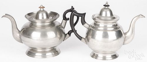 TWO PEWTER TEAPOTSTwo pewter