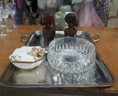 TWO PEWTER TRAYS, TWO AFRICAN