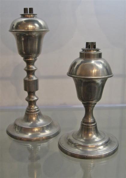 Two pewter whale oil lamps    e.
