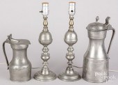 TWO PEWTER WHALE OIL TABLE LAM