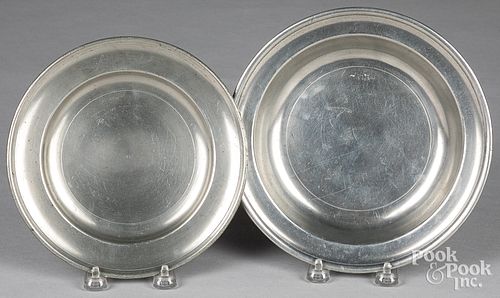 TWO PHILADELPHIA PEWTER PLATES,