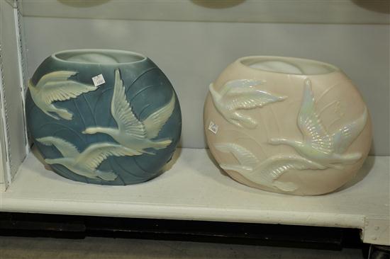 TWO PHOENIX GLASS PILLOW VASES.