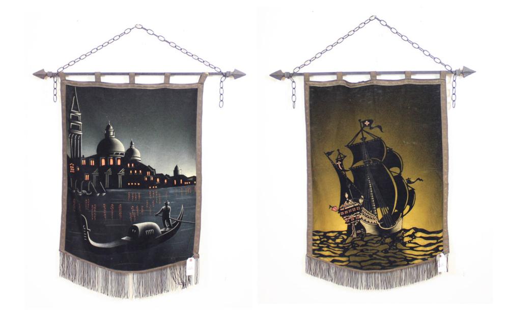 TWO PICTORIAL ART DECO BANNER