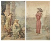 TWO PICTORIAL PAINTED TAPESTRI