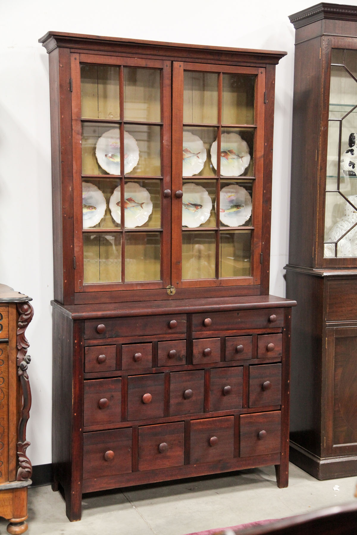 TWO PIECE APOTHECARY CABINET. 