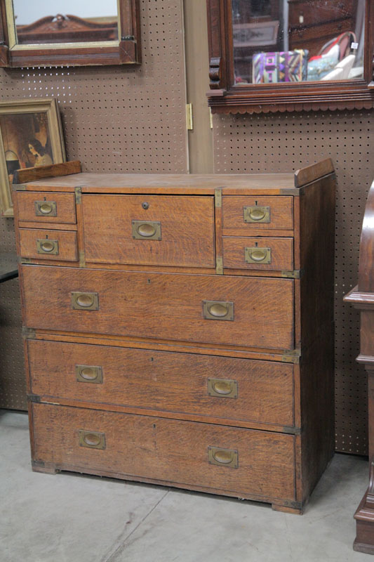 TWO PIECE CAMPAIGN CHEST. Oak