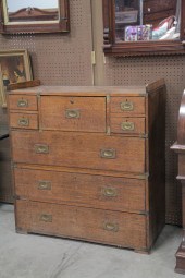 TWO PIECE CAMPAIGN CHEST. Oak