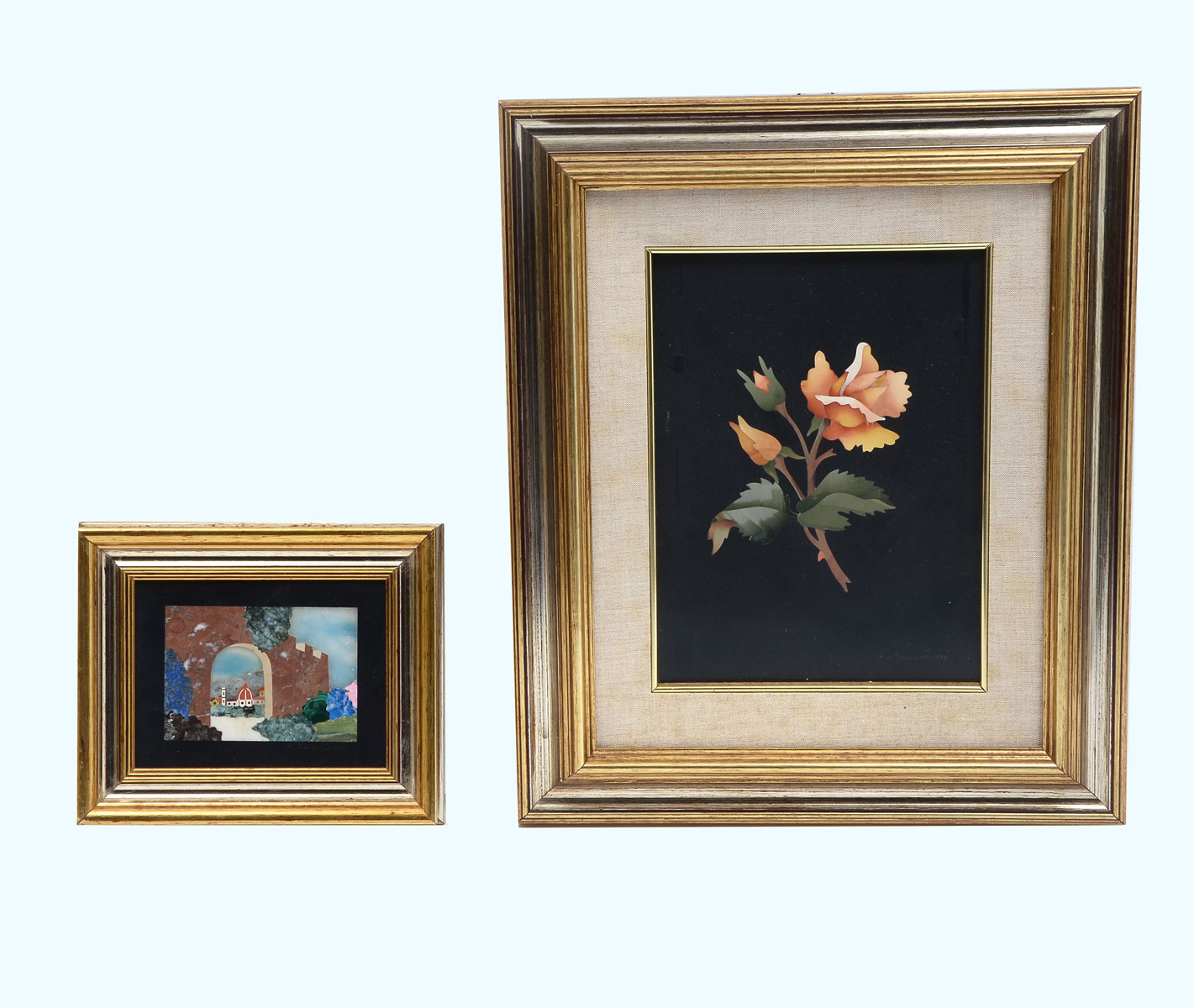TWO PIECE FRAMED MARBLE INTARSIA