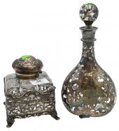 TWO PIECE GLASS AND SILVER OVE