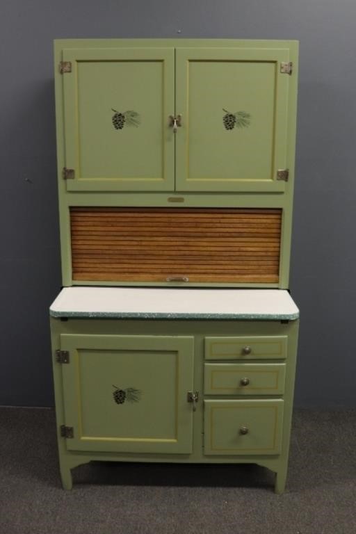 Two piece painted Hoosier cabinet