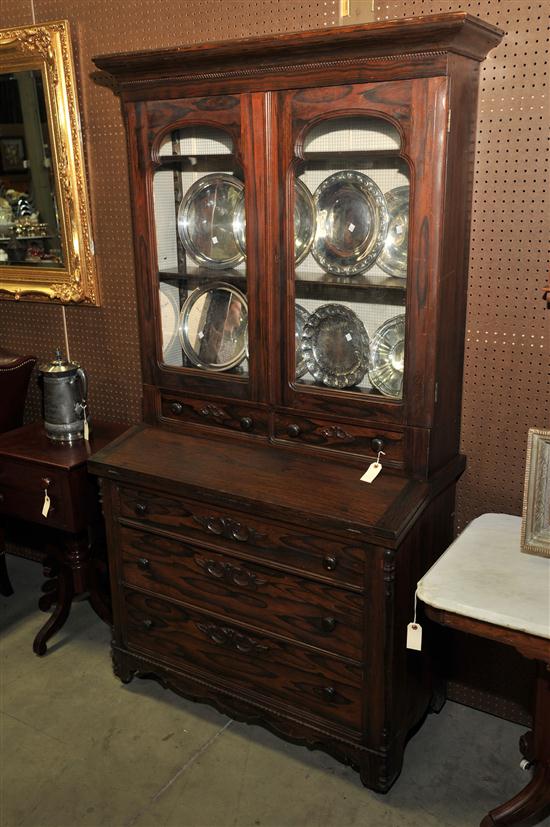 TWO PIECE SECRETARY BOOKCASE.