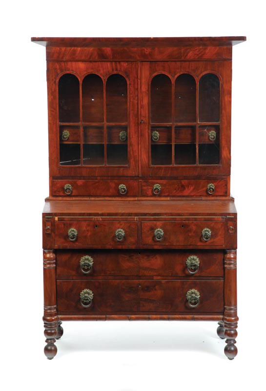 TWO PIECE SECRETARY BOOKCASE.