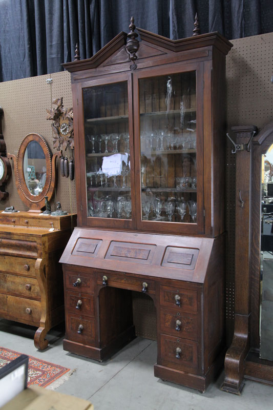 TWO PIECE SECRETARY BOOKCASE.