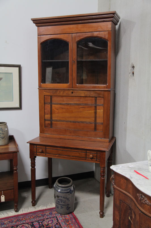 TWO PIECE SECRETARY BOOKCASE.